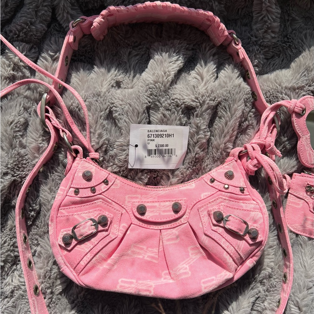 Pink BB Le Cagole XS Monogram Denim Shoulder Bag💘